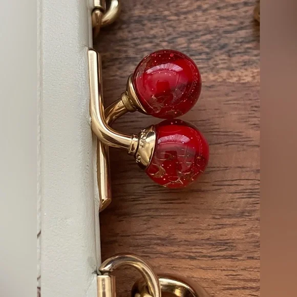 Coach Nora White Leather Cherry Kisslock Frame Crossbody - Picture 6 of 14